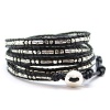 Chan Luu Silver-tone Bead Wrap Bracelet on Natural Black Leather