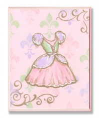 The Kids Room by Stupell Princess Dress with Fleur de Lis on Pink Background Rectangle Wall Plaque