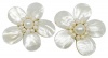 Bijoux De Ja White Shell Pearl Pollen and Mother of Pearl Flower Clip-on Earring ...