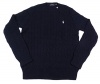 Polo Ralph Lauren Men's Crew-Neck Cotton Cable Sweater (L, Hunter Navy/White Pony)