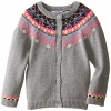 Hartstrings Little Girls' Toddler Fair Isle Cotton Cardigan Sweater, Light Grey Heather, 2T