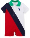 Ralph Lauren Baby Boys' Solid Stripe Colorblocked Coverall (6 Months, White Multi)