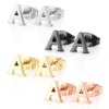 Stainless Steel Alphabet Letter Initial Stud Earrings Hypoallergenic Yellow Gold Rose Gold Black Plated