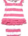 Ralph Lauren Infant Striped Ruffle Dress (12 Months, Hot Pink / White / Green Pony)