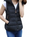 Anmengte Women Spring Warm Lightweight Hooded Down Vest Jacket Coat Zipper Outwear Plus Size (XXL, Black)