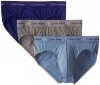 Calvin Klein Men's Underwear Hip Briefs, 3 Pack Cotton Stretch, Blue/Grey Assorted, Medium