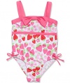 Penelope Mack Little Girls One-Piece Pink and White Strawberry Swimsuit Size 3T