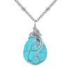 Silver-Stone Necklace with Vintage Turquoise Oval Beads Charm Pendant 22+2 Extender