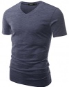 Doublju Mens Basic Slim Fit petite V-Neck T-shirt DARKBLUE, US XL / Asia 2XL