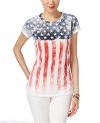 INC International Concepts Women's Flag-Print T-Shirt (Medium, Bright White)