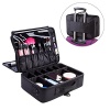 Makeup Train Case, FLYMEI Super Large Space Cosmetic Organizer Professional Make Up Artist Storage for Cosmetics, Makeup Brush Set, Jewelry, Toiletry, Travel Accessories with Shoulder Strap (Black)