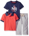 Nautica Baby Boys' Short Sleeve Polo and Tee Three Piece Set, Guava, 12 Months