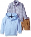 Nautica Baby Boys' Long Sleeve Button Down Shirt, Pullover, and Short with Faux Belt Set, Blue Bell, 12 Months