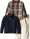 Nautica Baby Three Piece Set with Woven, Quarter Zip Sweater, Flat Front Twill Pants, Sport Navy, 24 Months