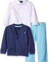 Nautica Baby Boys' Long Sleeve Button Down Shirt, Pullover, and Short with Faux Belt Set, Ink, 12 Months