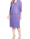 Alex Evenings women's Plus Size Sequin Lace Dress & Jacket, Violet, 22W
