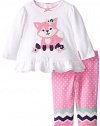Hartstrings Baby-Girls Newborn Fox Applique Knit Tunic and Printed Legging Set, Pink Dot, 3-6 Months