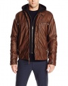 Calvin Klein Men's Faux-Leather Moto Jacket with Hoodie
