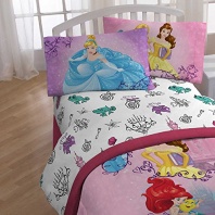Disney Princess Friendship Adventures 100% Polyester 4-Piece Kids Bedding Sheet Set, FULL