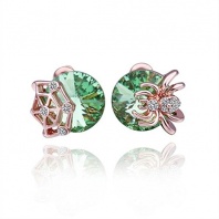 Gnzoe Jewelry, 18K Rose Gold Stud Earrings Women Spider Net Green Crystal Eco Friendly