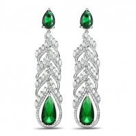 Gnzoe Long Hollow Leaf Drop Cubic Zirconia Inlaid Green Womens Dangle Earrings