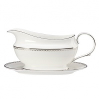 Lenox Pearl Platinum Sauce Boat and Stand, White by Lenox