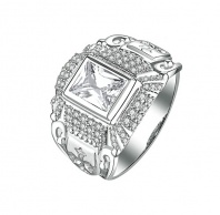 AmDxD Jewelry Silver Plated Men Promise Customizable Rings Square Width CZ