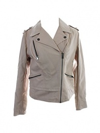 Bar III Pearly Sand Perforated Pleather Jacket L