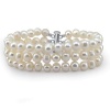 Bridal Wedding Jewelry 3-Row White A Grade 6.5-7mm Freshwater Cultured Pearl Bracelet 7.5
